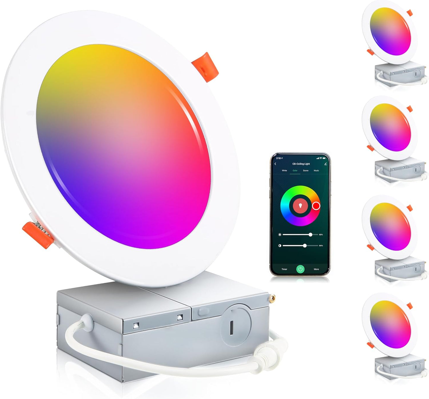 4 Pack Cloudy Bay 6" Smart WiFi LED Recessed Lights, RGBCW Color Changing, Alexa & Home Assistant Compatible, No Hub, 15W 2700K-6500K, CRI90+, Wet Location