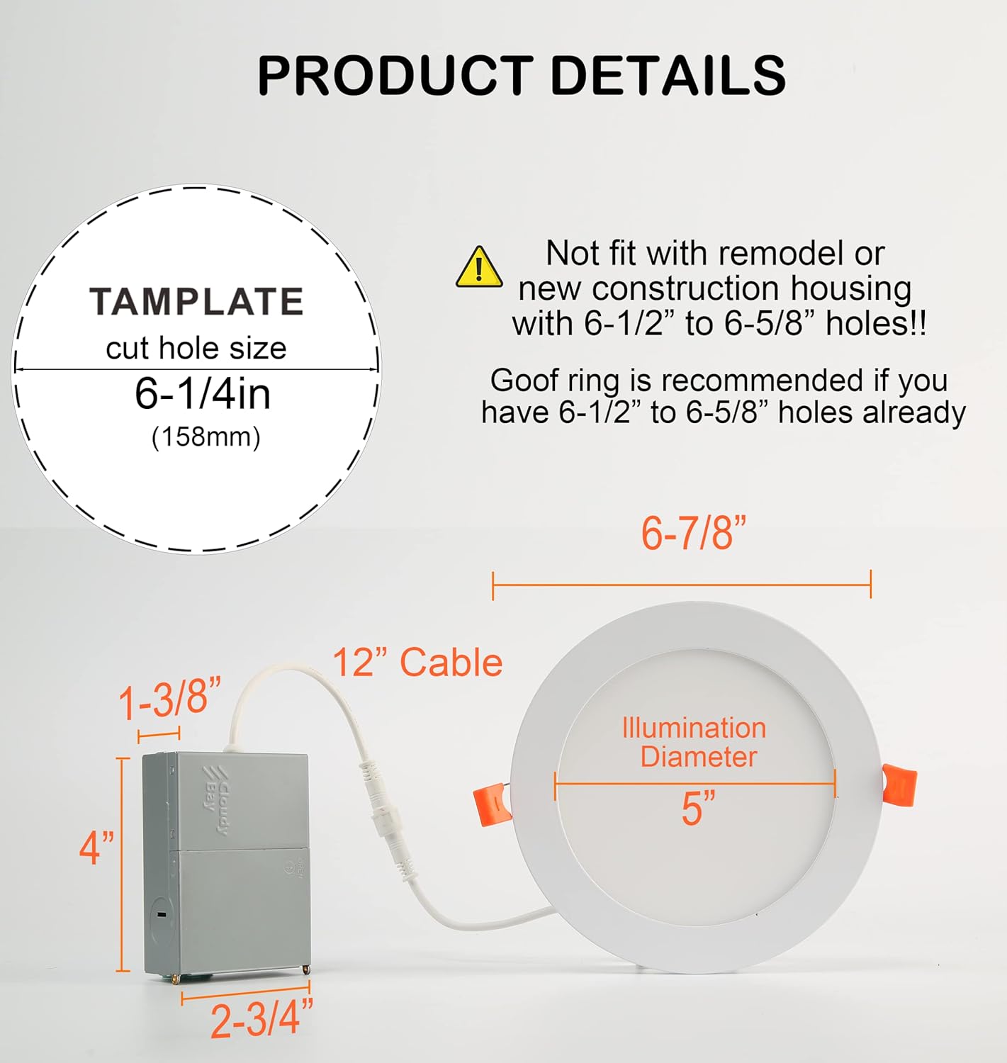 4 Pack Cloudy Bay 6" Smart WiFi LED Recessed Lights, RGBCW Color Changing, Alexa & Home Assistant Compatible, No Hub, 15W 2700K-6500K, CRI90+, Wet Location