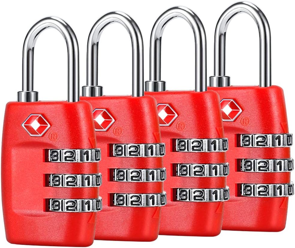4-Pack Cluckyu TSA Approved Luggage Locks with 3-Digit Combination - Red Padlocks for Suitcases & Baggage - WildKart