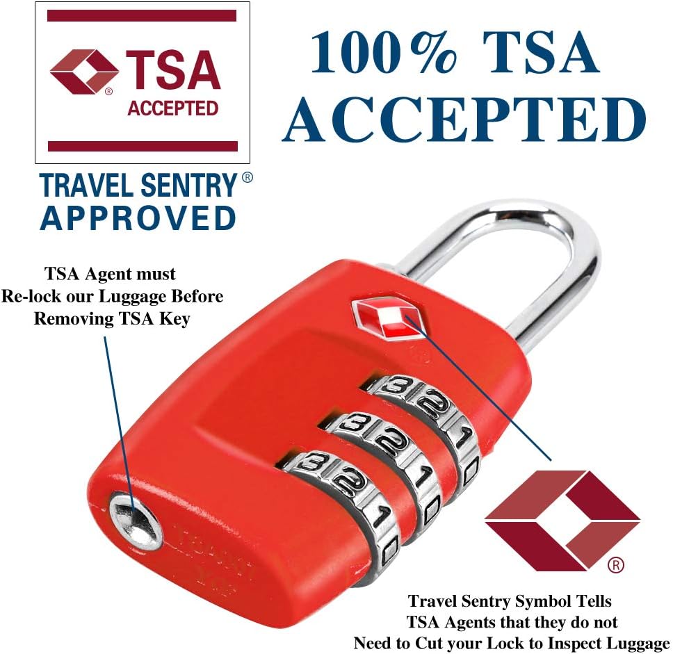 4-Pack Cluckyu TSA Approved Luggage Locks with 3-Digit Combination - Red Padlocks for Suitcases & Baggage - WildKart