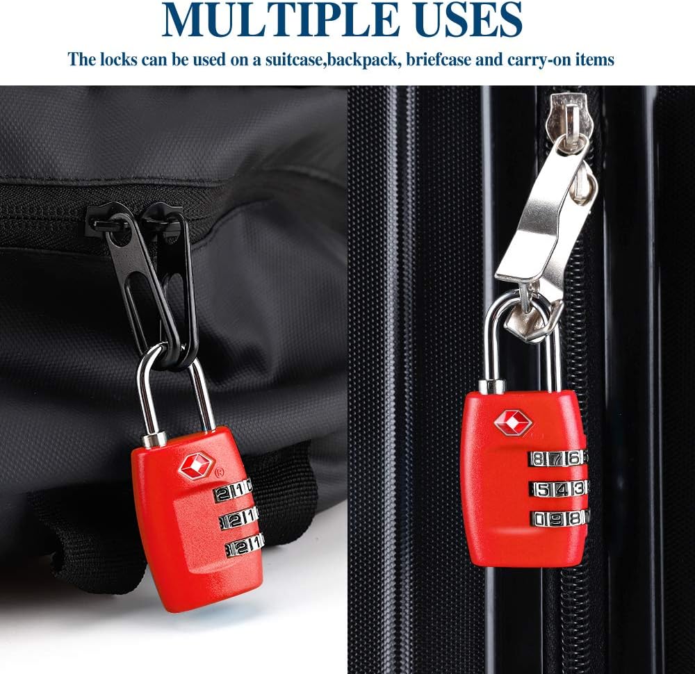 4-Pack Cluckyu TSA Approved Luggage Locks with 3-Digit Combination - Red Padlocks for Suitcases & Baggage - WildKart