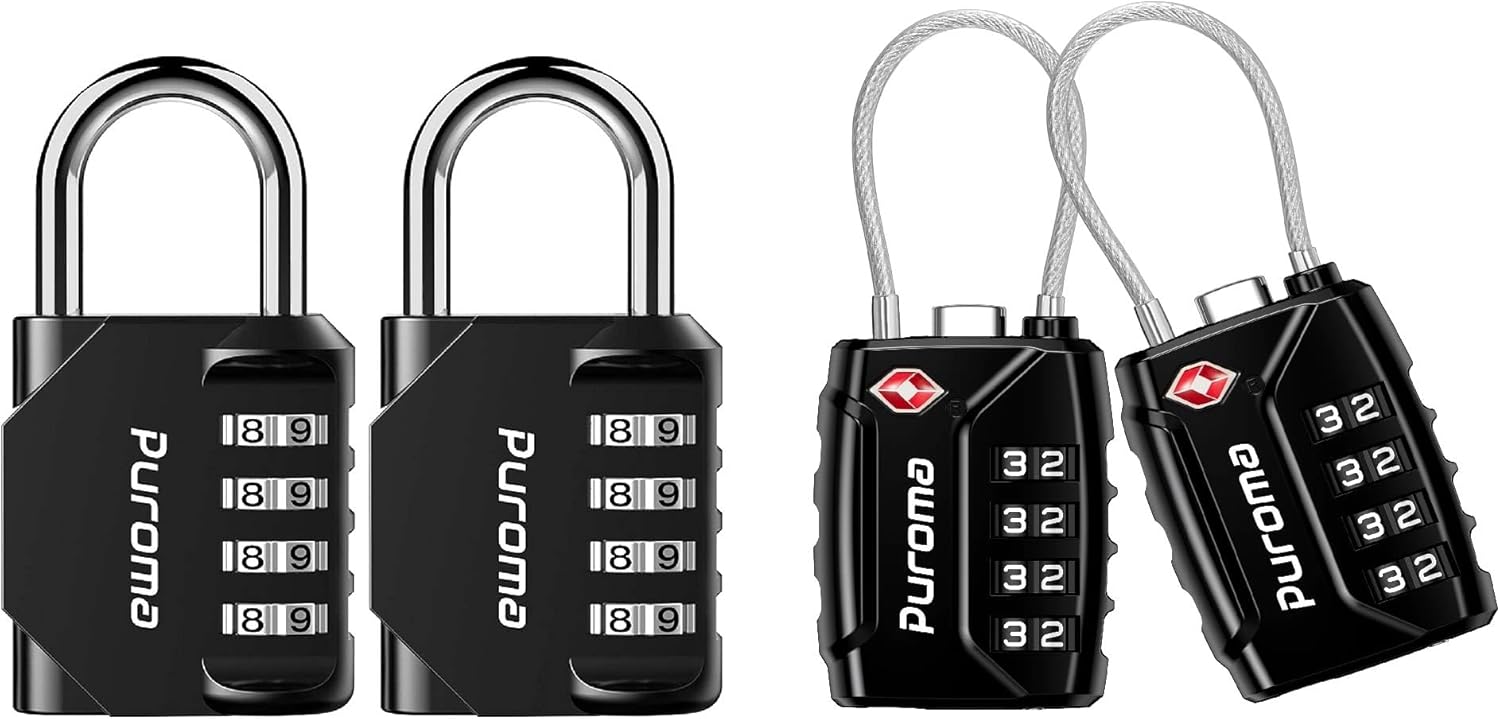 4 Pack Combination Locks: 2 Digit Locker Locks & 2 TSA Approved Luggage Locks