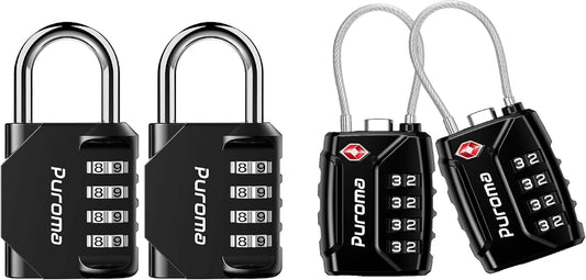 4 Pack Combination Locks: 2 Digit Locker Locks & 2 TSA Approved Luggage Locks
