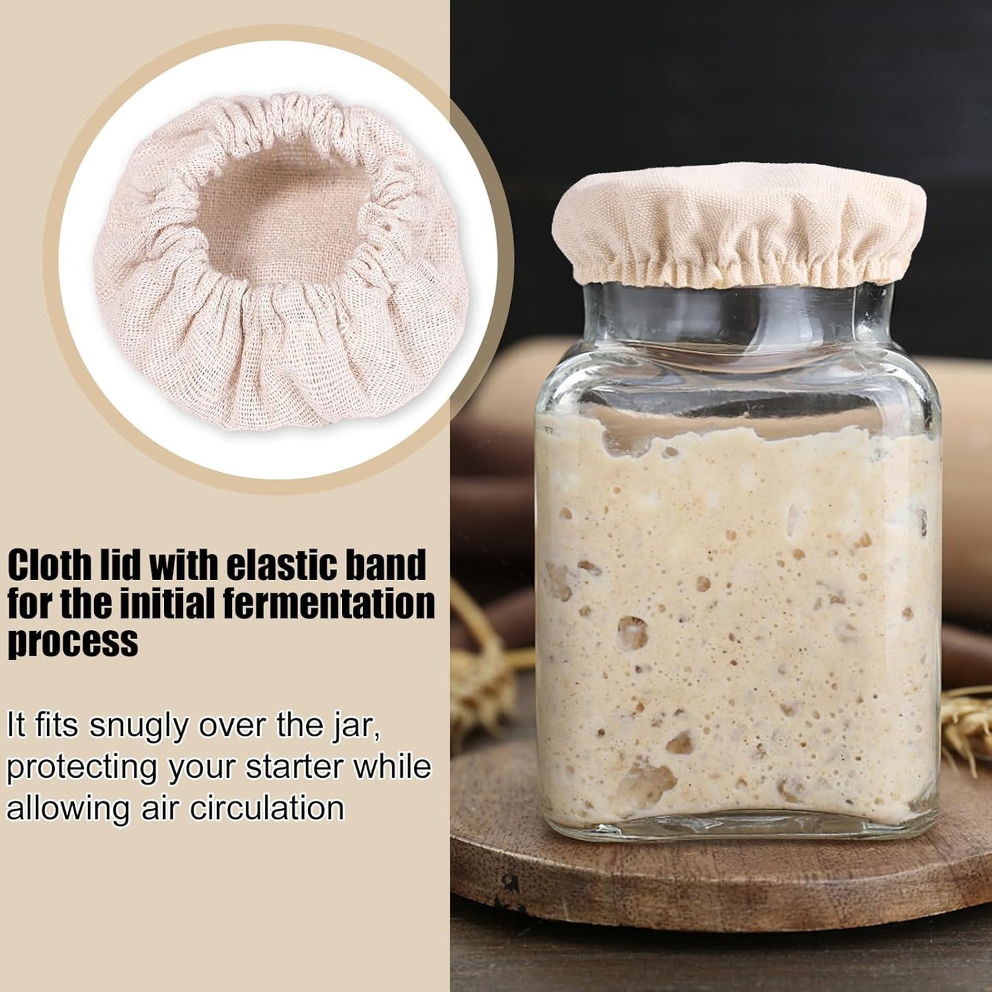4-Pack Cotton Elastic Cloth Covers for Sourdough Starter Jars - Reusable Bread Fermentation Bowl Covers for 3-4 Inch Mouth Jars