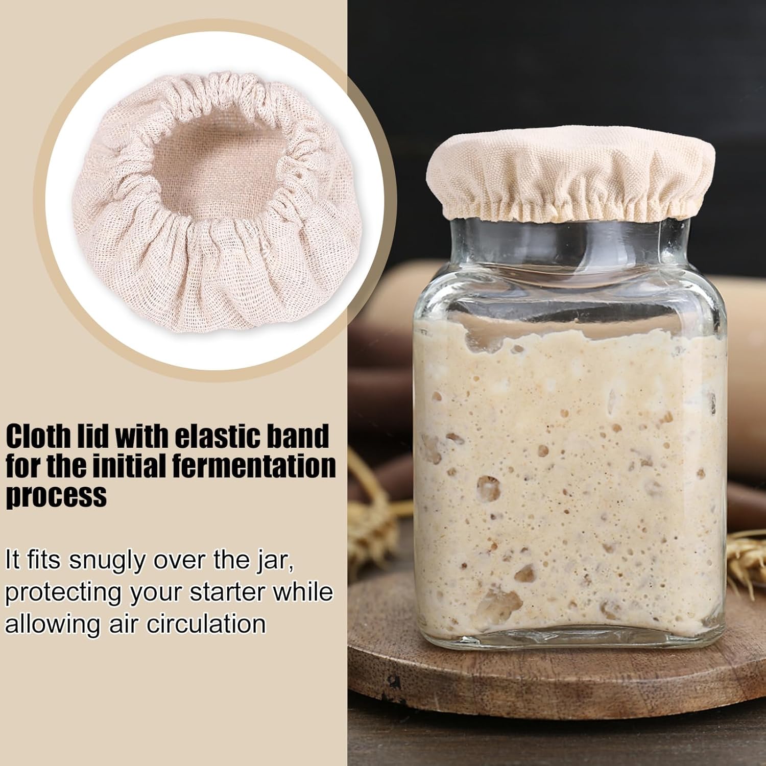 4-Pack Cotton Elastic Cloth Covers for Sourdough Starter Jars - Reusable Bread Fermentation Bowl Covers for 3-4 Inch Mouth Jars