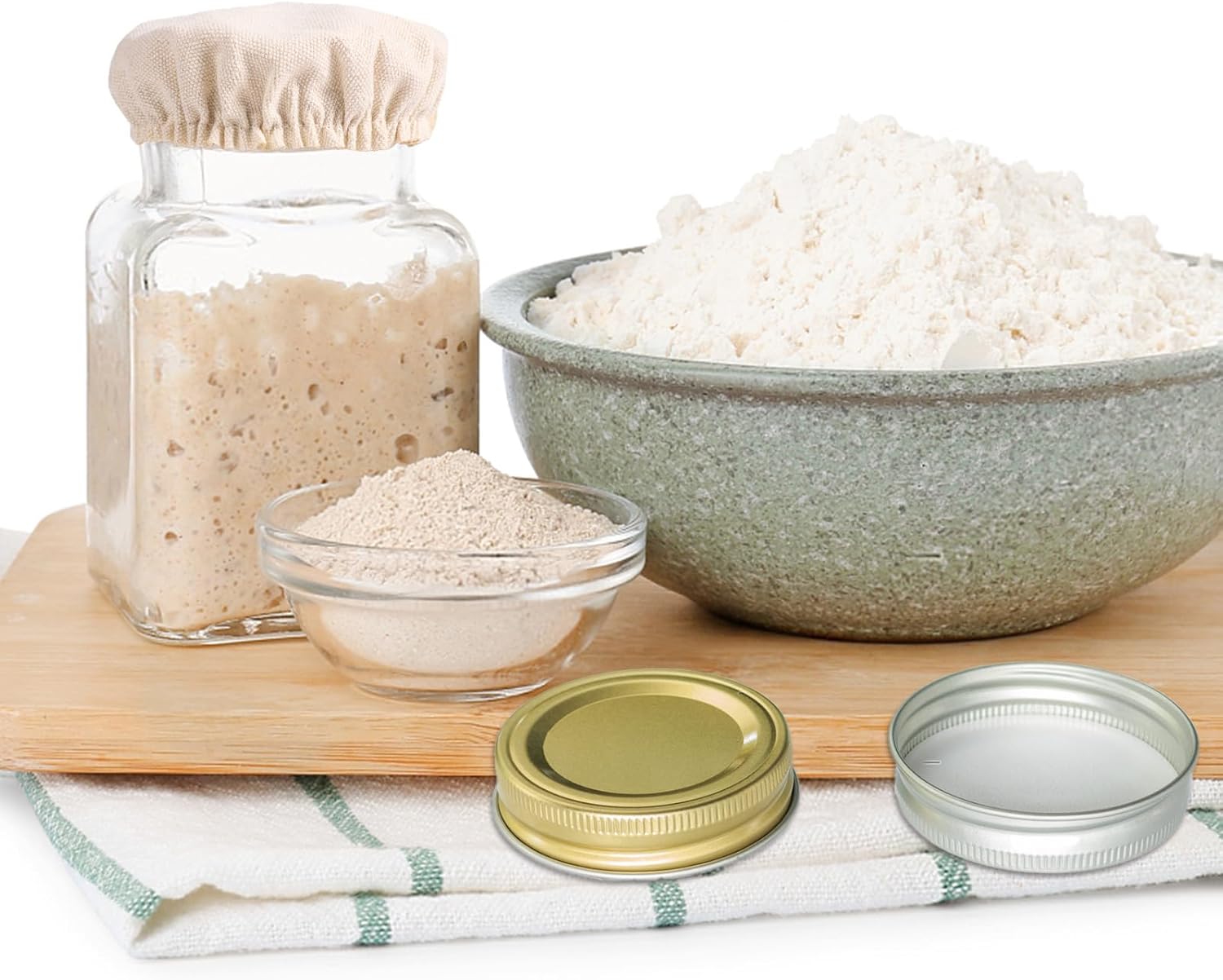 4-Pack Cotton Elastic Cloth Covers for Sourdough Starter Jars - Reusable Bread Fermentation Bowl Covers for 3-4 Inch Mouth Jars