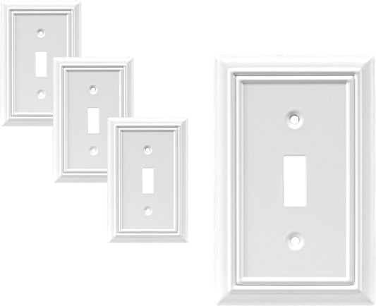 4 Pack DEWENWILS Metal Toggle Wall Plate Outlet Cover, 1-Gang Light Switch Receptacle Cover - Standard Size, Durable White Finish