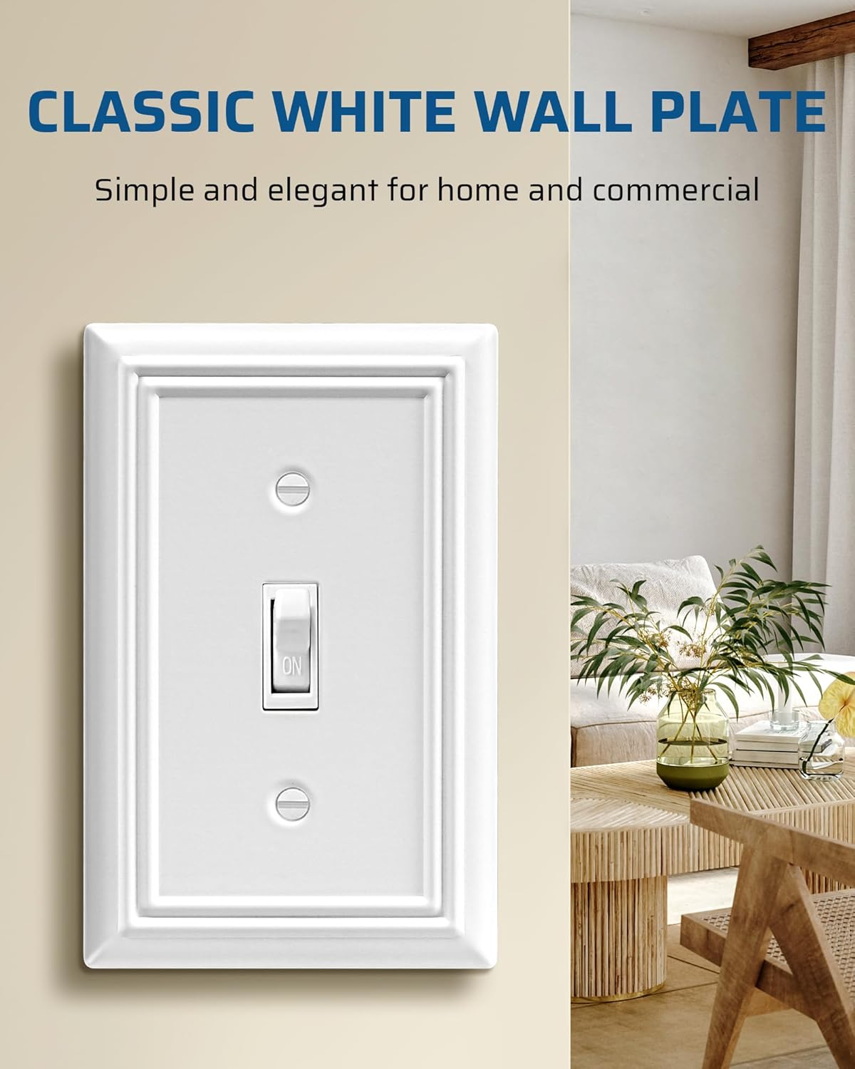 4 Pack DEWENWILS Metal Toggle Wall Plate Outlet Cover, 1-Gang Light Switch Receptacle Cover - Standard Size, Durable White Finish