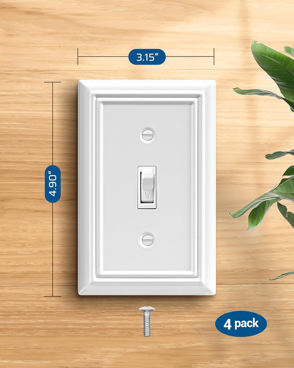 4 Pack DEWENWILS Metal Toggle Wall Plate Outlet Cover, 1-Gang Light Switch Receptacle Cover - Standard Size, Durable White Finish