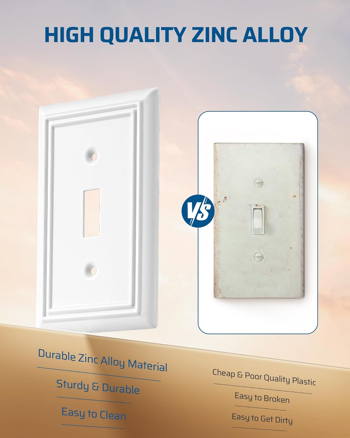 4 Pack DEWENWILS Metal Toggle Wall Plate Outlet Cover, 1-Gang Light Switch Receptacle Cover - Standard Size, Durable White Finish