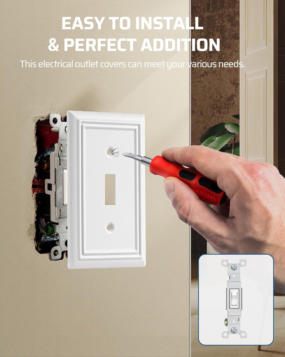 4 Pack DEWENWILS Metal Toggle Wall Plate Outlet Cover, 1-Gang Light Switch Receptacle Cover - Standard Size, Durable White Finish