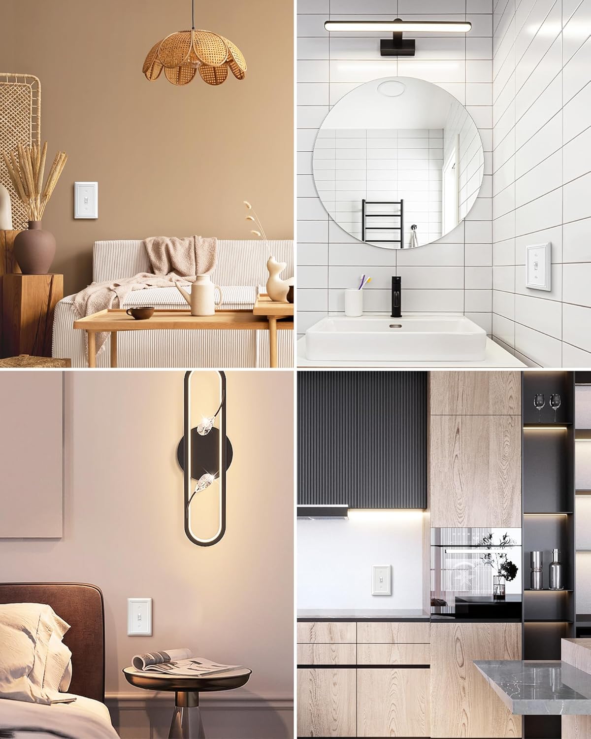 4 Pack DEWENWILS Metal Toggle Wall Plate Outlet Cover, 1-Gang Light Switch Receptacle Cover - Standard Size, Durable White Finish