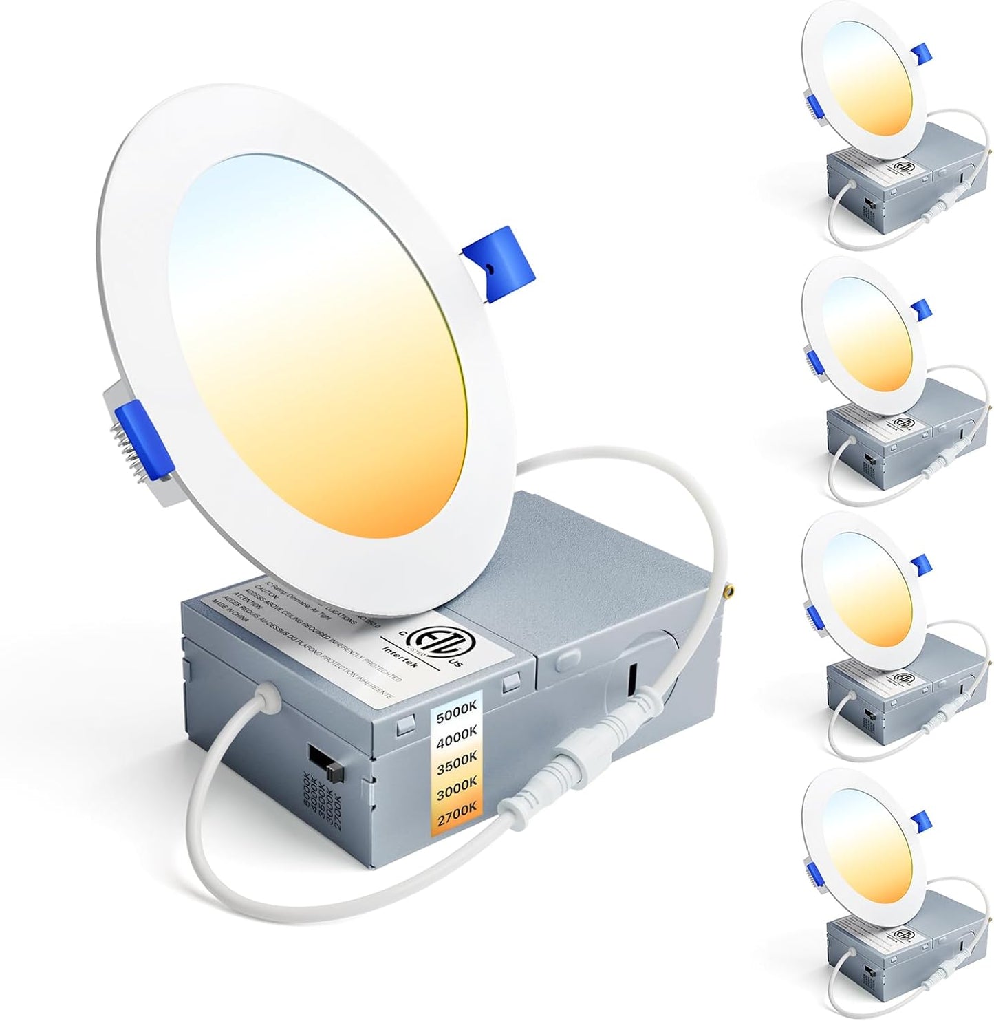 4-Pack Ensenior 4 Inch LED Recessed Lights - Dimmable, 2700K-5000K, 750LM, 9W, Ultra-Thin Wafer Ceiling Light - ETL & FCC & IC Listed