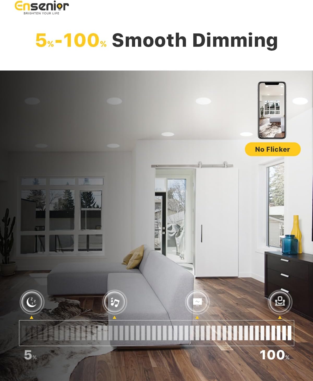 4-Pack Ensenior 4 Inch LED Recessed Lights - Dimmable, 2700K-5000K, 750LM, 9W, Ultra-Thin Wafer Ceiling Light - ETL & FCC & IC Listed