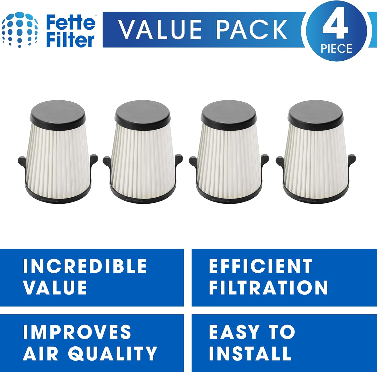 4 Pack Fette Filter HEPA Filter Replacement Compatible with Milwaukee M12 0850-20 Compact VAC - 49-90-1950