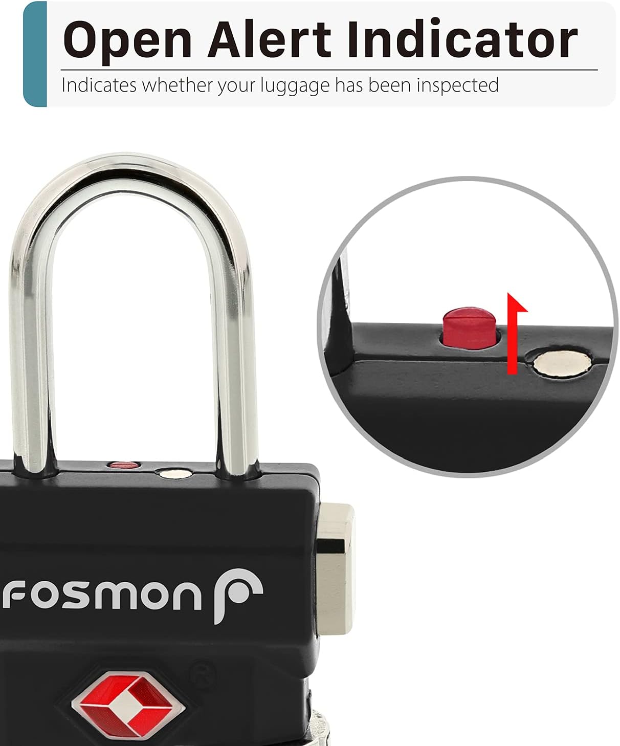 4 Pack Fosmon TSA Approved Luggage Locks with Open Alert Indicator - 3 Digit Combination Padlocks for Travel Bag, Suitcase, and Luggage - Black - WildKart