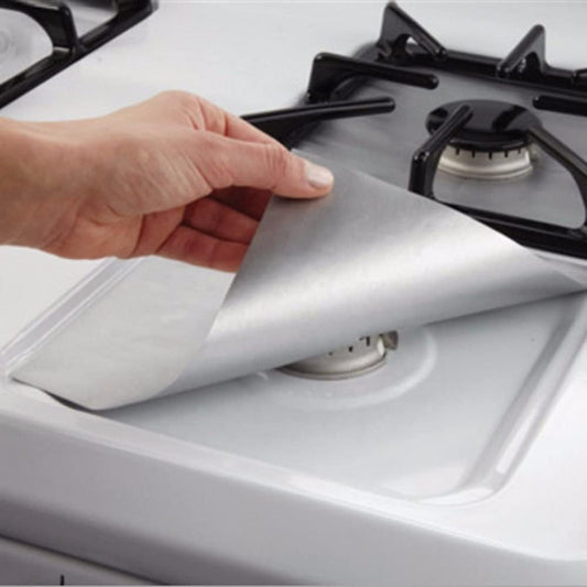 4 Pack Gas Range Stove Top Burner Protectors - 0.2mm Thickness Non-Stick Cover - Reusable & Dishwasher Safe - 10.6" x 10.6" - Silver