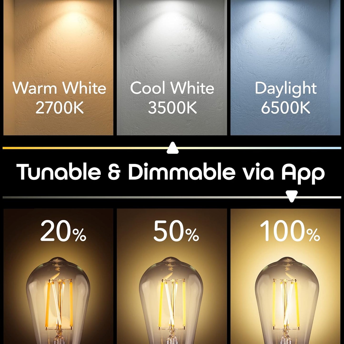 4-Pack Geeni Smart Light Bulbs - WiFi Enabled, Tunable White LED Bulbs, Compatible with Alexa and Google Home for App-Controlled Dimming and Programming