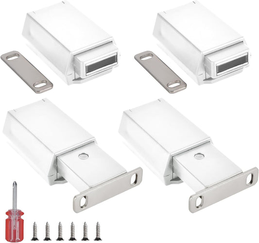 4 Pack Heavy Duty Push to Open Door Latch Magnets for Cabinets - White