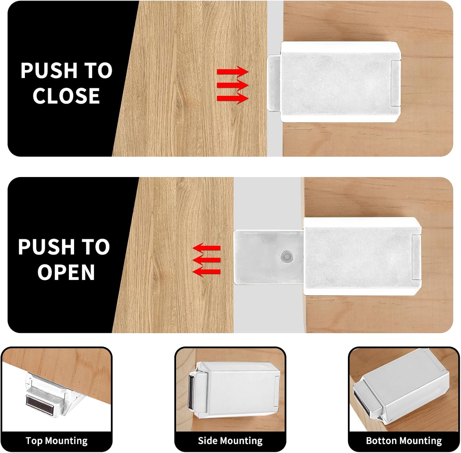 4 Pack Heavy Duty Push to Open Door Latch Magnets for Cabinets - White