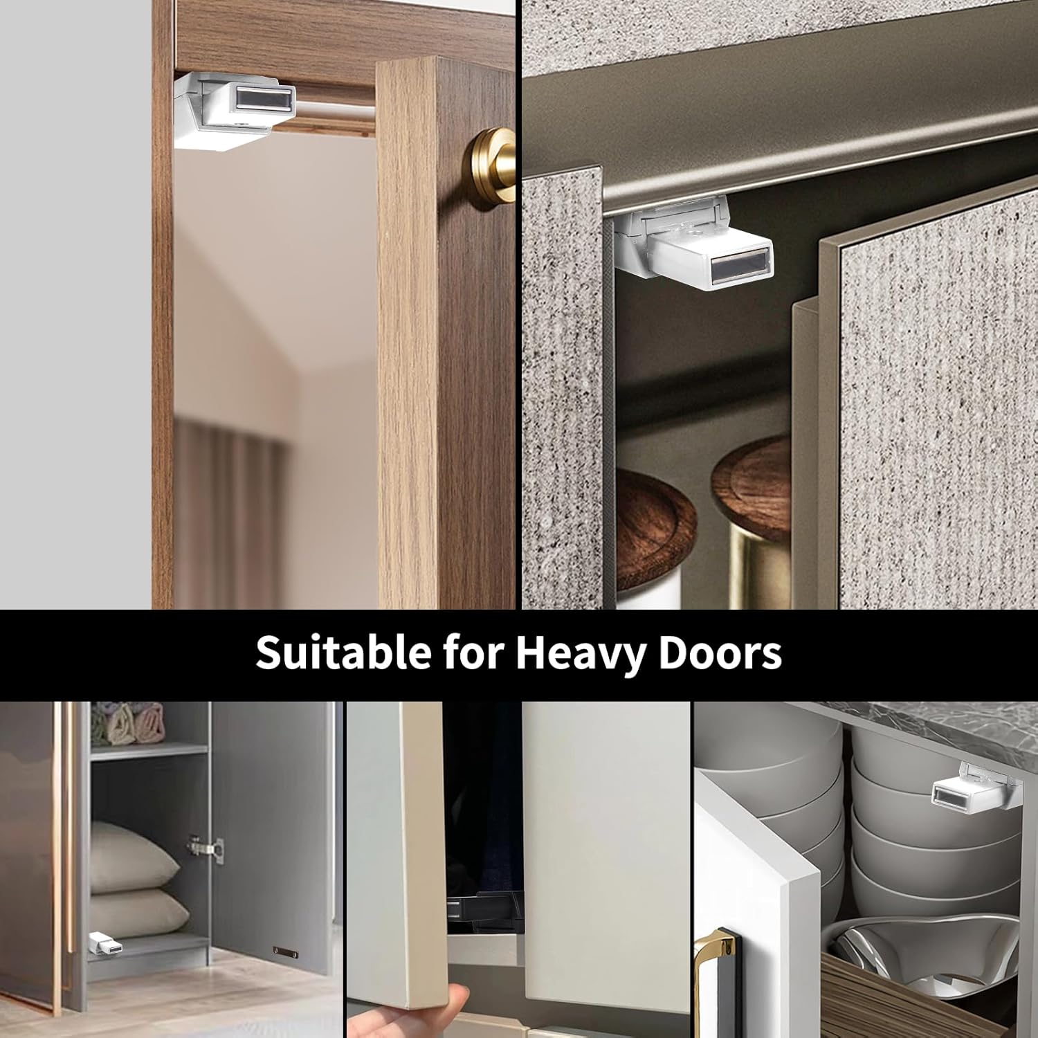 4 Pack Heavy Duty Push to Open Door Latch Magnets for Cabinets - White