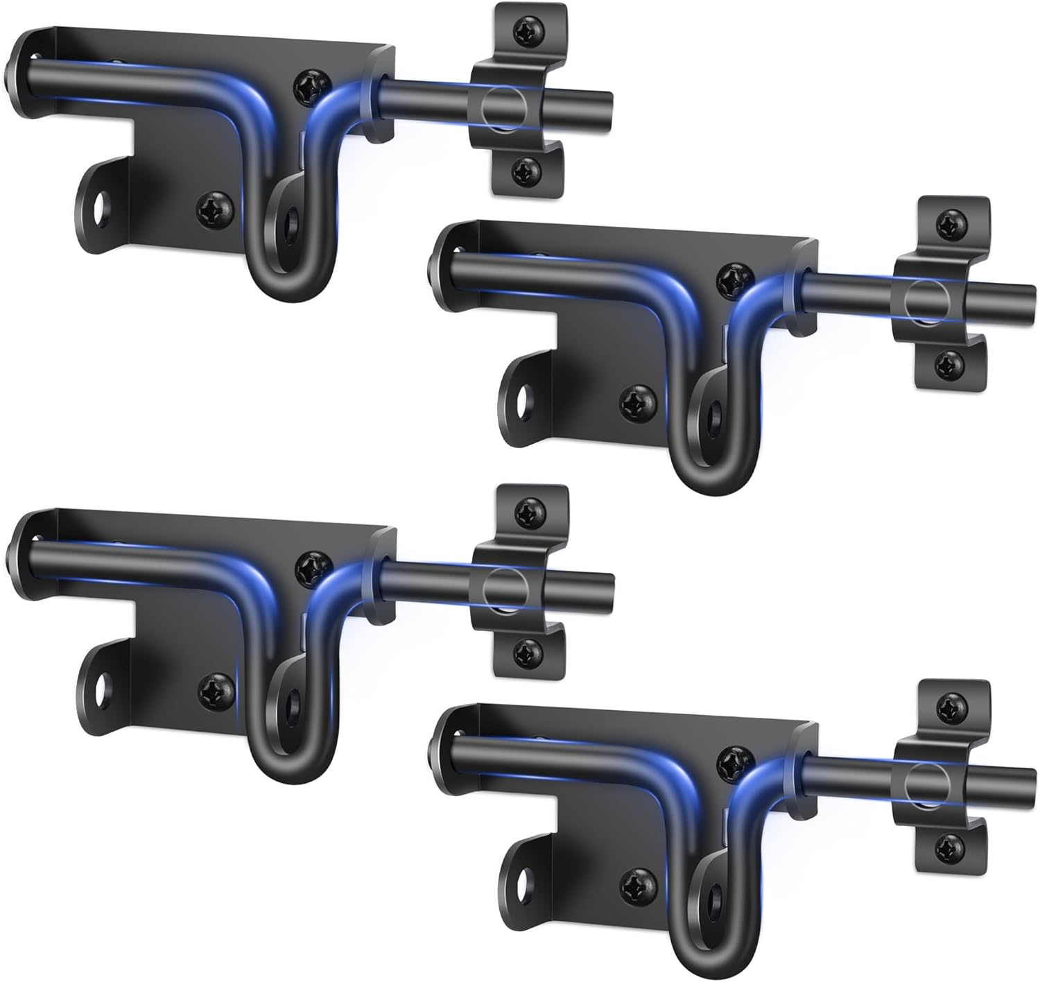 4 Pack Heavy Duty Slide Bolt Gate Latch with Padlock Hole for Wooden Fence, Yard, Shed, Barn - Black