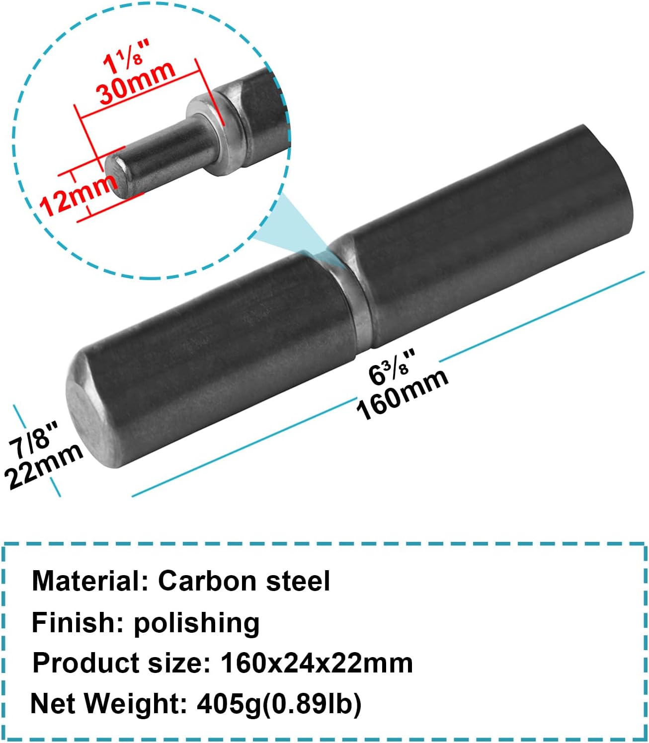 4 Pack Heavy Duty Steel Weldable Barrel Hinges for Trailer Ramp Gate - 6-3/8" x 7/8" Weld On Bullet Hinge by MOUNTAIN_ARK