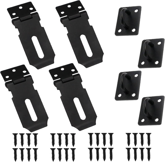 4 Pack HLMOptimo 3 Inch Stainless Steel Matte Black Door Lock Hasp Latch with Screws for Door Shed Cabinet - WildKart