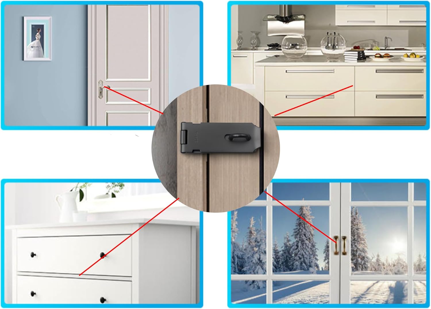 4 Pack HLMOptimo 3 Inch Stainless Steel Matte Black Door Lock Hasp Latch with Screws for Door Shed Cabinet - WildKart