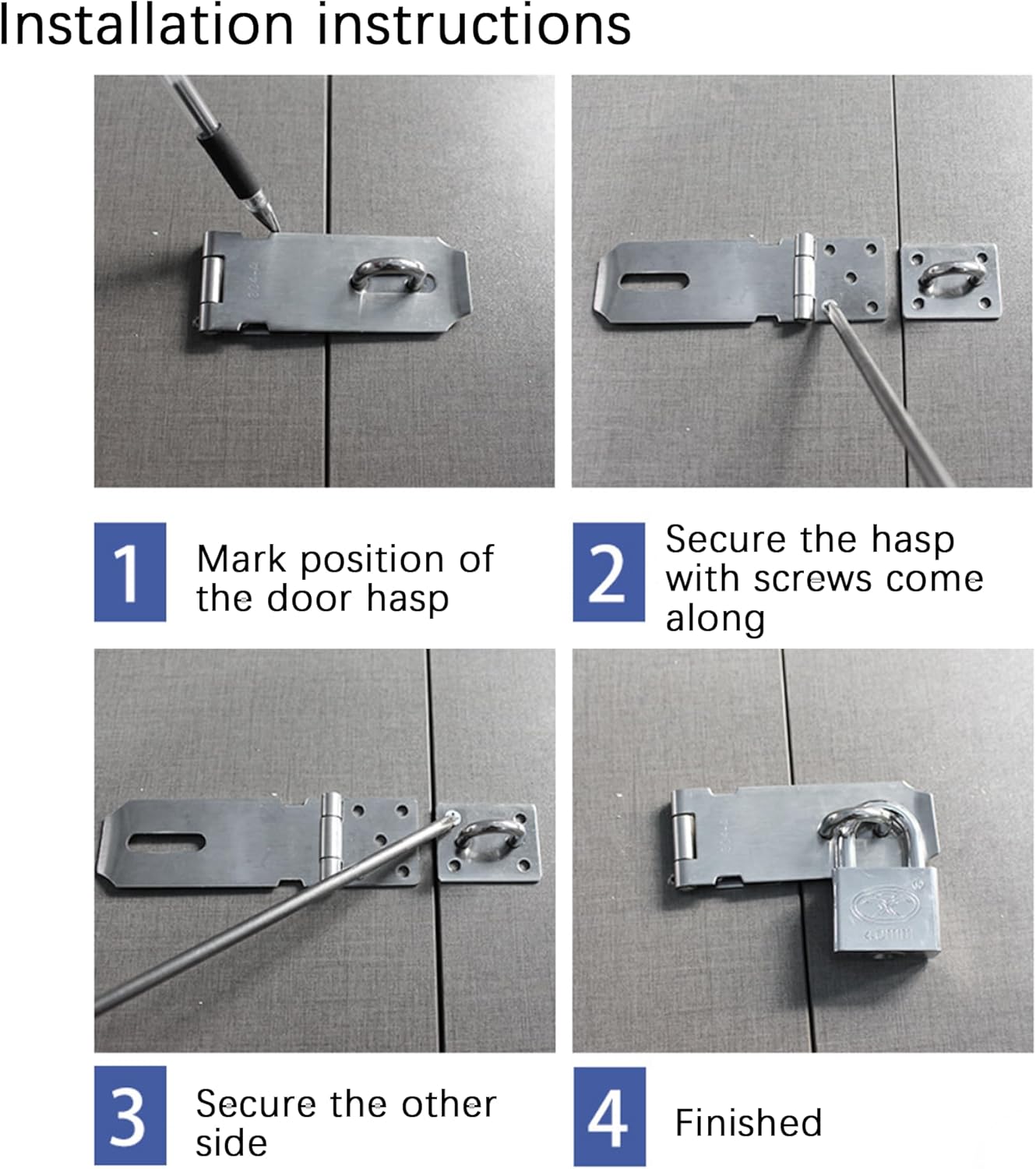 4 Pack HLMOptimo 3 Inch Stainless Steel Matte Black Door Lock Hasp Latch with Screws for Door Shed Cabinet - WildKart