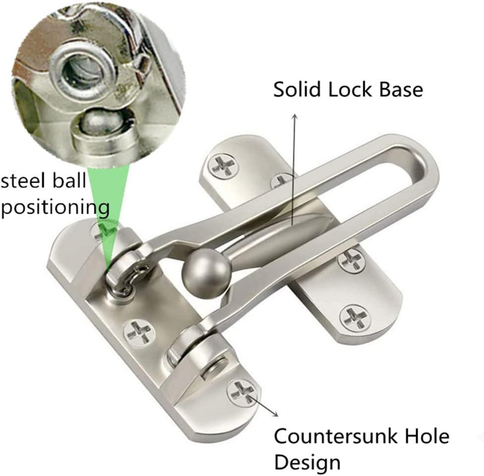 4 Pack Home Security Door Locks Swing Bar Reinforcement Lock for Front Doors, Kids Safety Latch Guard Clasp, Solid Silver Lock.