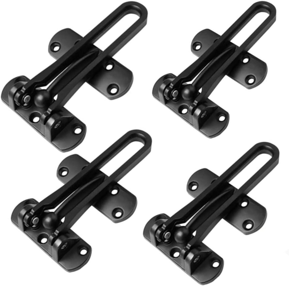 4-Pack Home Security Swing Bar Door Locks for Kids | Reinforcement Lock for Swing-in Doors | Latch Guard Clasp | Solid Black Security Lock