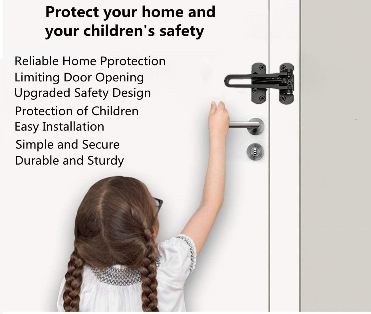 4-Pack Home Security Swing Bar Door Locks for Kids | Reinforcement Lock for Swing-in Doors | Latch Guard Clasp | Solid Black Security Lock