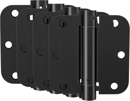 4 Pack HOSOM 3.5 Inch Self Closing Door Hinge with Adjustable Tension - UL Listed Spring Hinge for Left/Right Hand Interior Doors, Matte Black