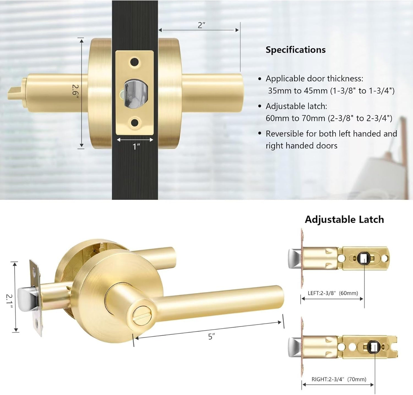 4 Pack Karlstone Privacy Interior Door Handles - Heavy Duty Keyless Door Levers in Satin Brass Finish for Bedroom/Bathroom