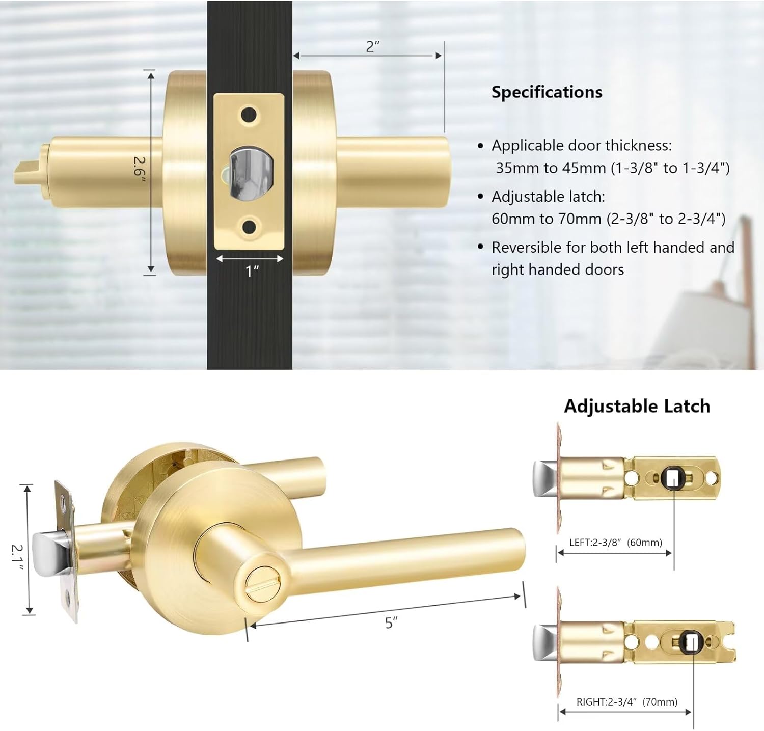 4 Pack Karlstone Privacy Interior Door Handles - Heavy Duty Keyless Door Levers in Satin Brass Finish for Bedroom/Bathroom