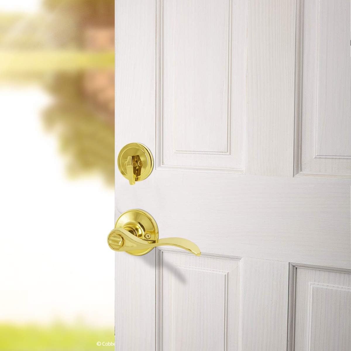 4 Pack Keyed Alike Entry Door Lock Set with Polished Brass Wave Lever Handle - Ideal for Bedroom, Front & Exterior Doors
