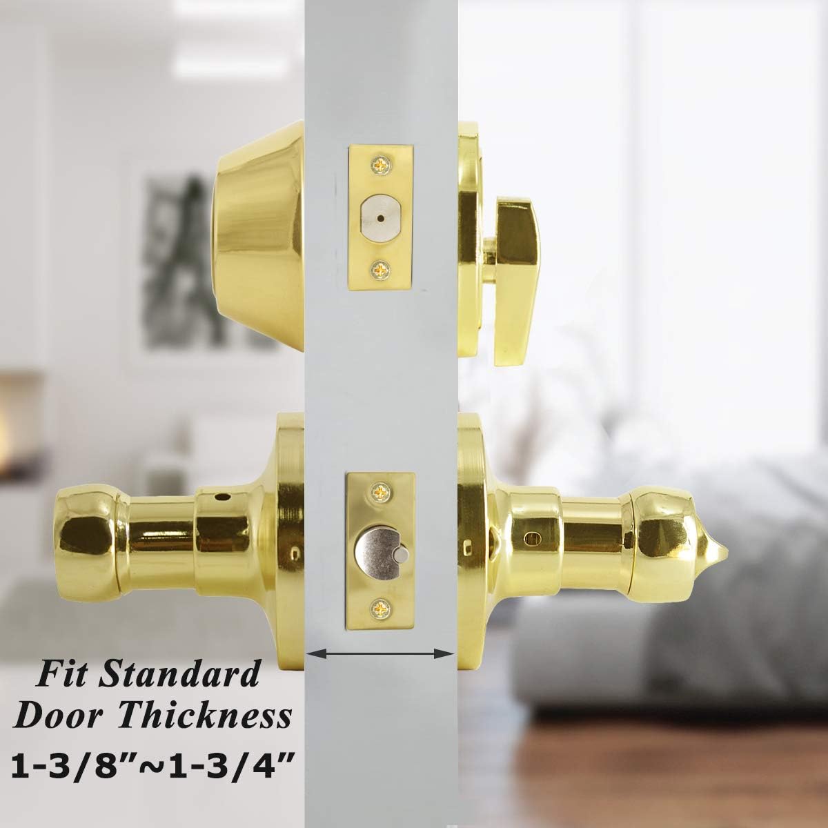 4 Pack Keyed Alike Entry Door Lock Set with Polished Brass Wave Lever Handle - Ideal for Bedroom, Front & Exterior Doors