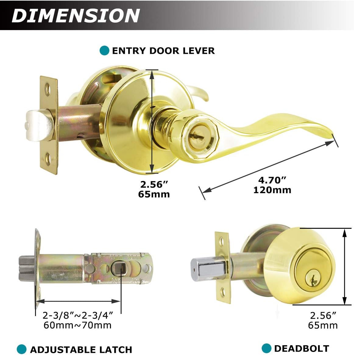 4 Pack Keyed Alike Entry Door Lock Set with Polished Brass Wave Lever Handle - Ideal for Bedroom, Front & Exterior Doors
