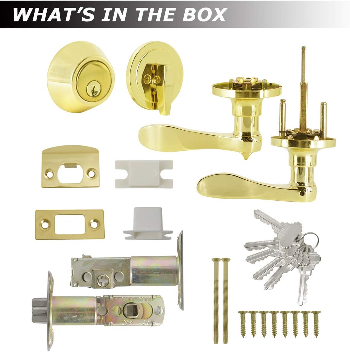 4 Pack Keyed Alike Entry Door Lock Set with Polished Brass Wave Lever Handle - Ideal for Bedroom, Front & Exterior Doors