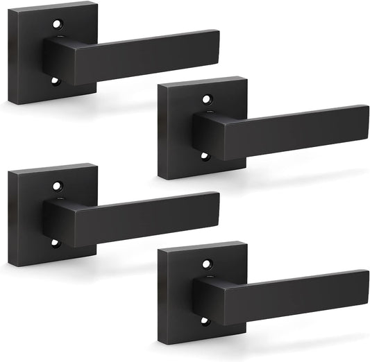4 Pack KNOBWELL Black Dummy Door Knobs for French Doors/Closets Left/Right Handles - Interior No-Functioning Lever