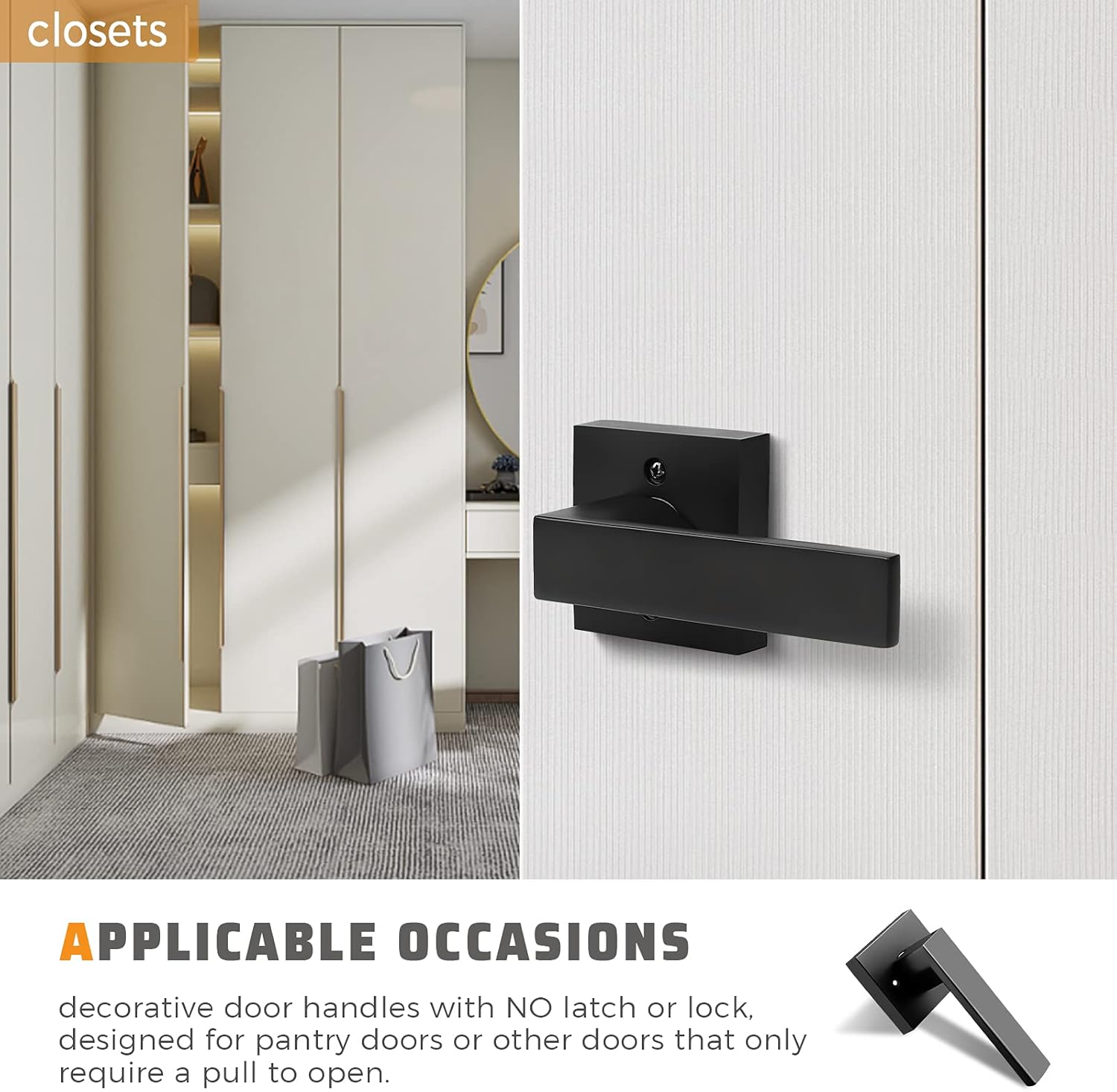 4 Pack KNOBWELL Black Dummy Door Knobs for French Doors/Closets Left/Right Handles - Interior No-Functioning Lever