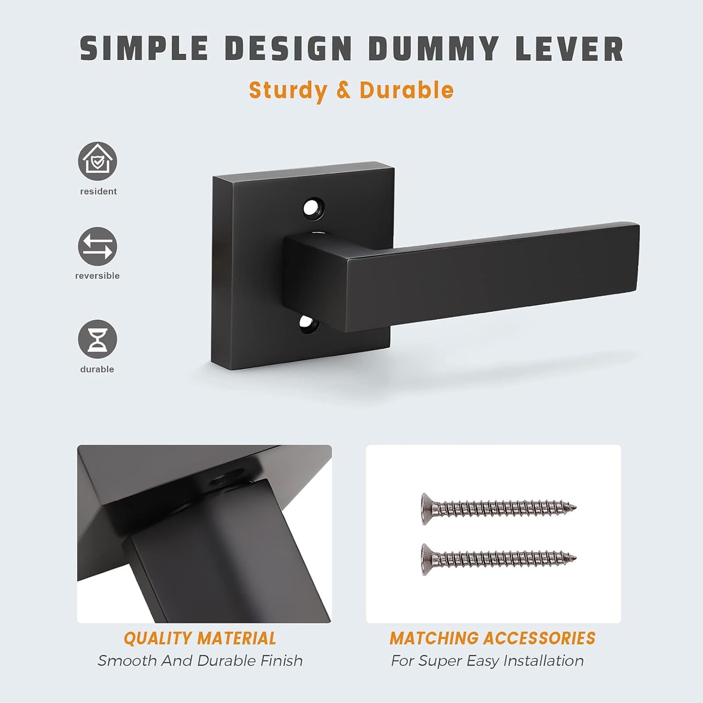 4 Pack KNOBWELL Black Dummy Door Knobs for French Doors/Closets Left/Right Handles - Interior No-Functioning Lever