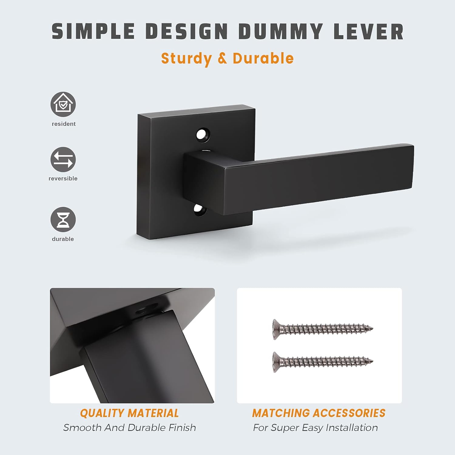 4 Pack KNOBWELL Black Dummy Door Knobs for French Doors/Closets Left/Right Handles - Interior No-Functioning Lever