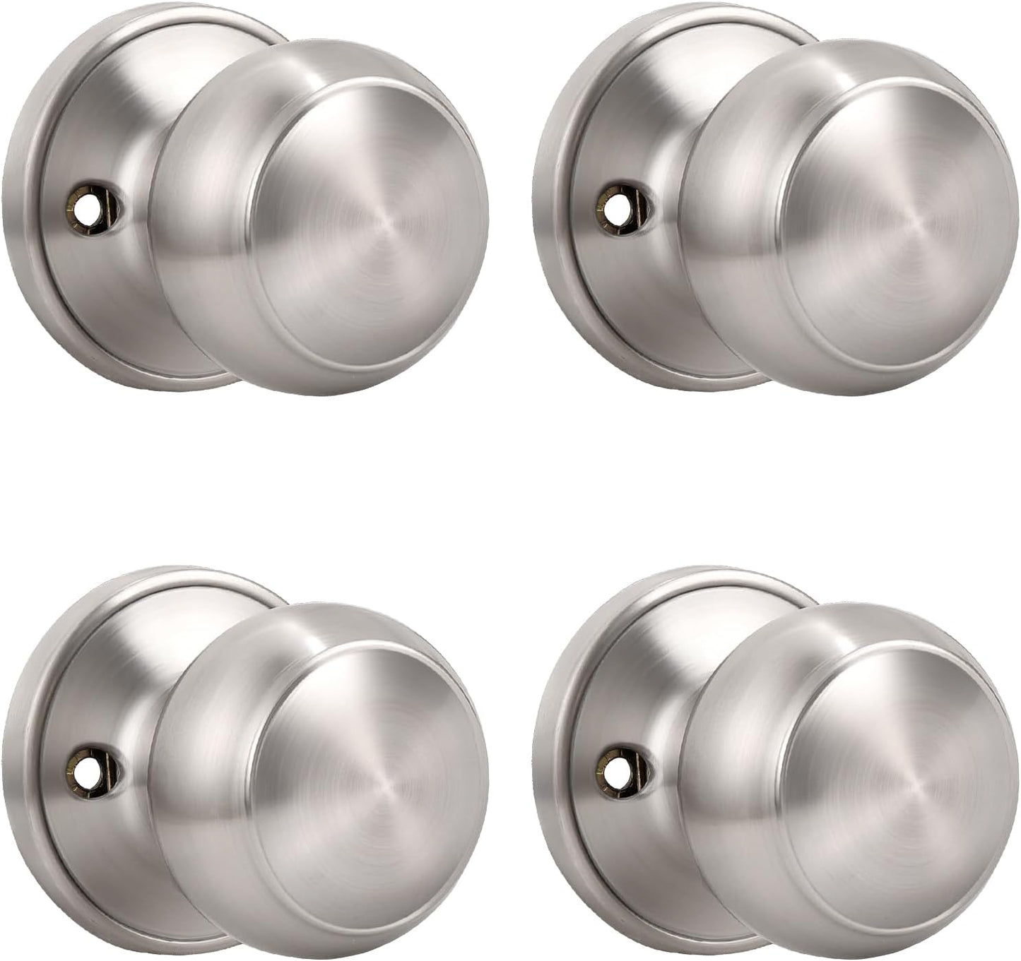 4 Pack KNOBWELL Satin Nickel Keyless Dummy Door Knobs for French Closet Doors - Individual Non-Turning Single Side Knob