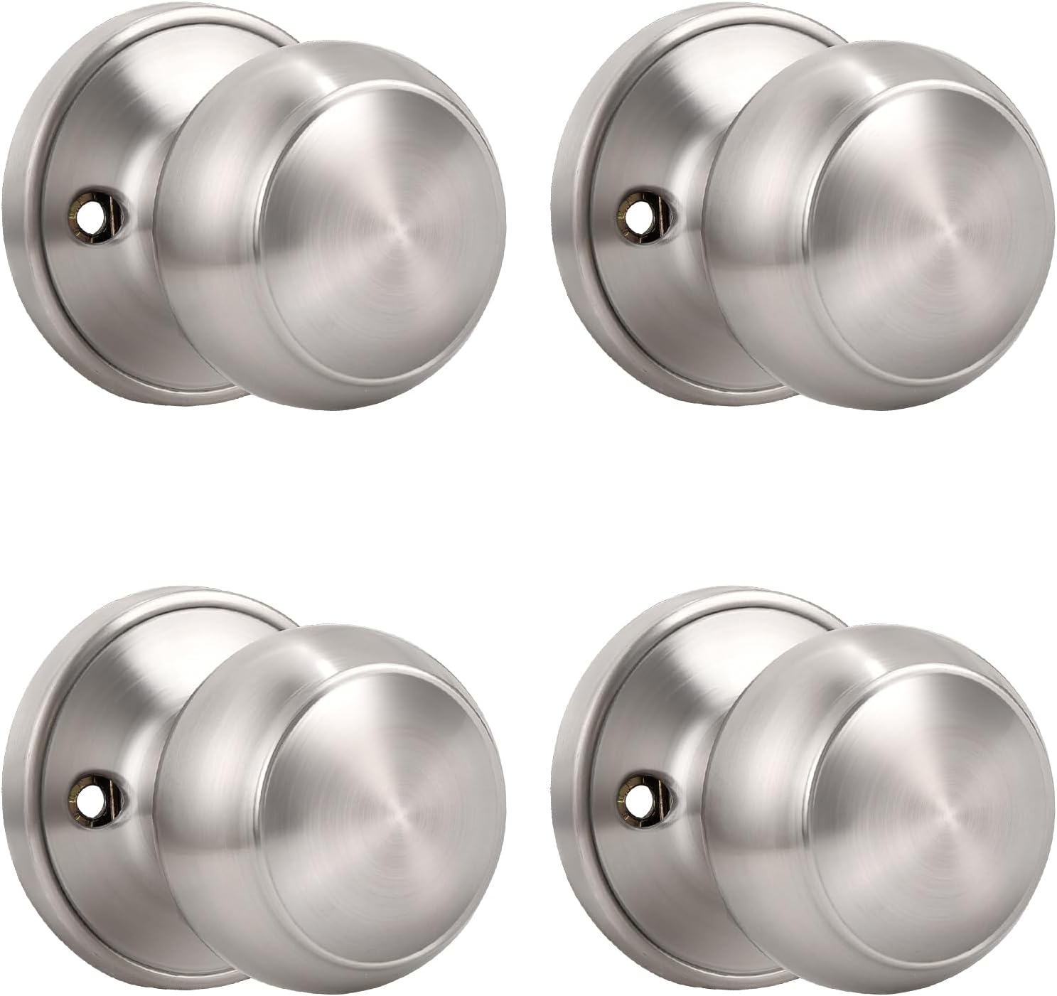 4 Pack KNOBWELL Satin Nickel Keyless Dummy Door Knobs for French Closet Doors - Individual Non-Turning Single Side Knob