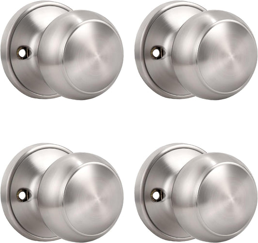 4 Pack KNOBWELL Satin Nickel Keyless Dummy Door Knobs for French Closet Doors - Individual Non-Turning Single Side Knob
