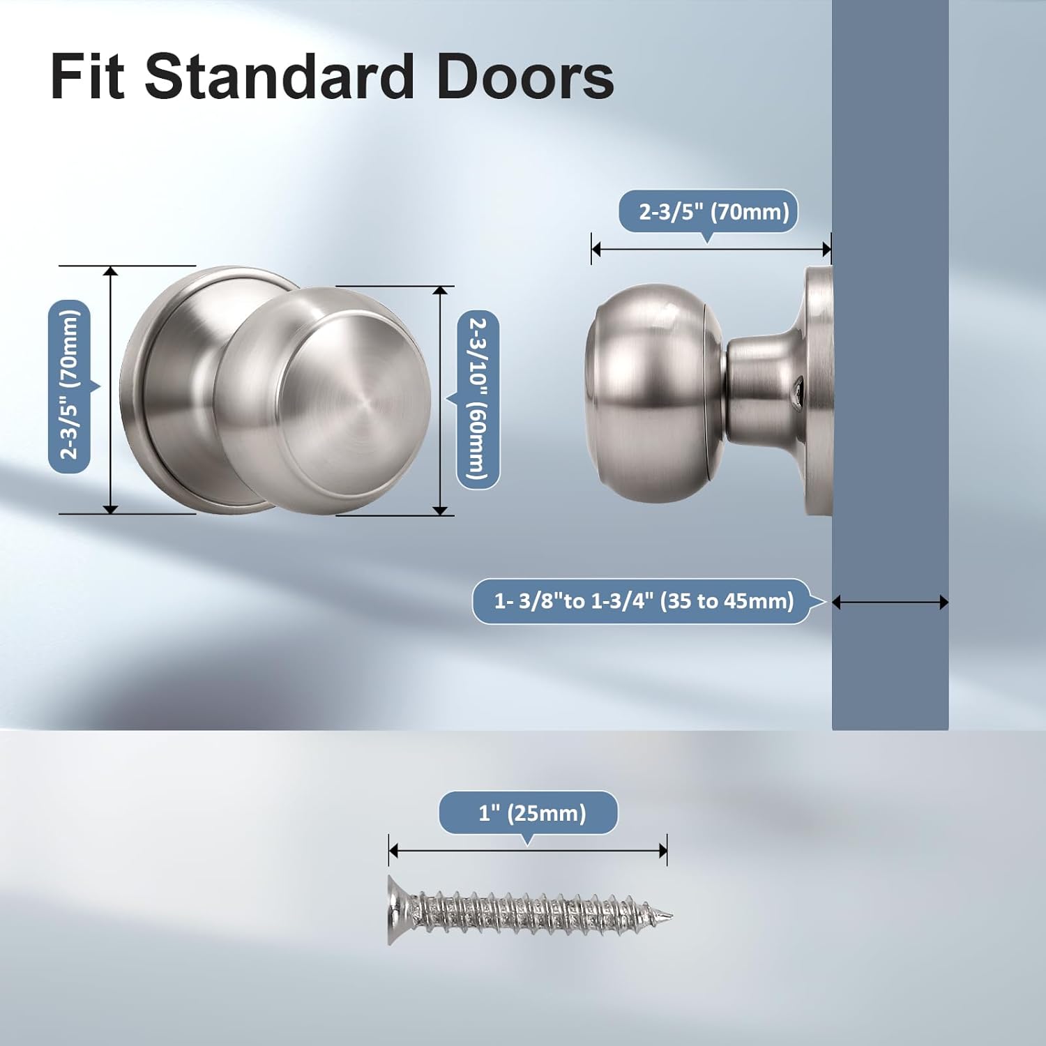 4 Pack KNOBWELL Satin Nickel Keyless Dummy Door Knobs for French Closet Doors - Individual Non-Turning Single Side Knob