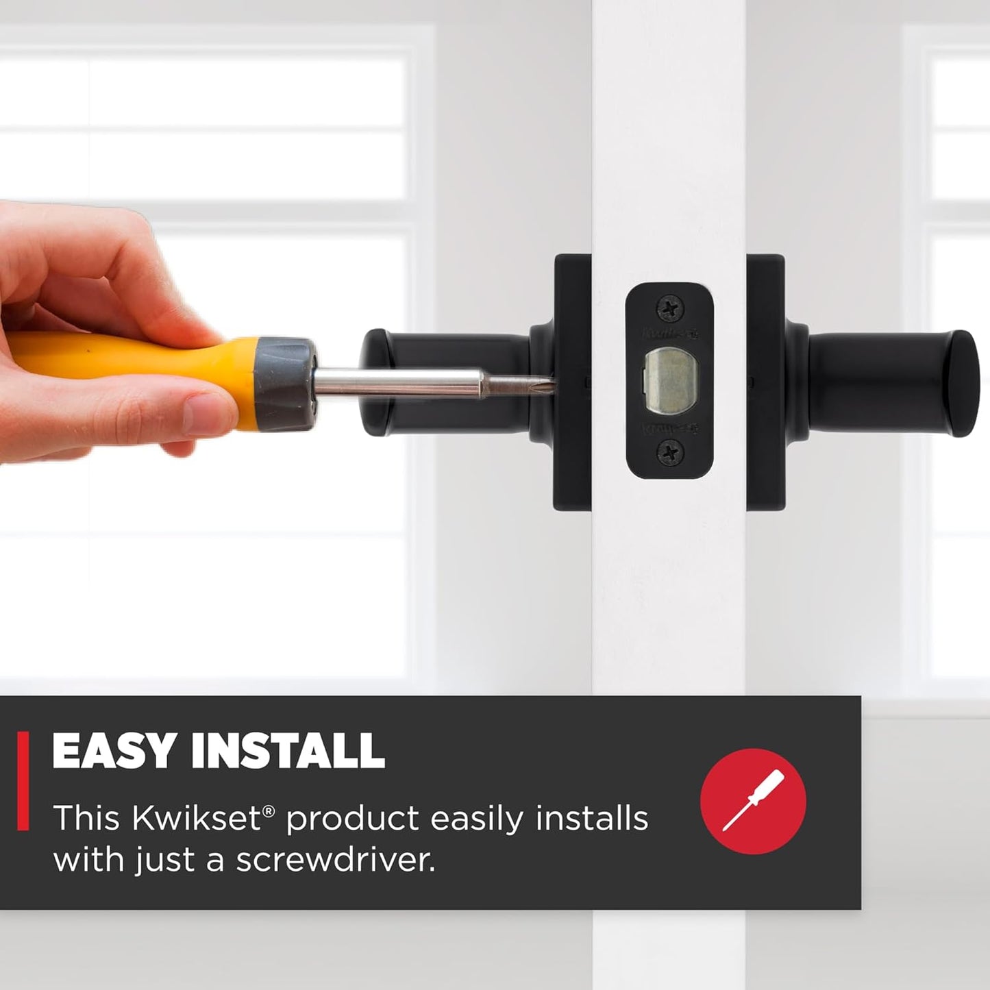 4 Pack Kwikset Breton Matte Black Privacy Door Handle Set for Bathroom and Bedroom - Reversible Keyless Lock with Microban Protection