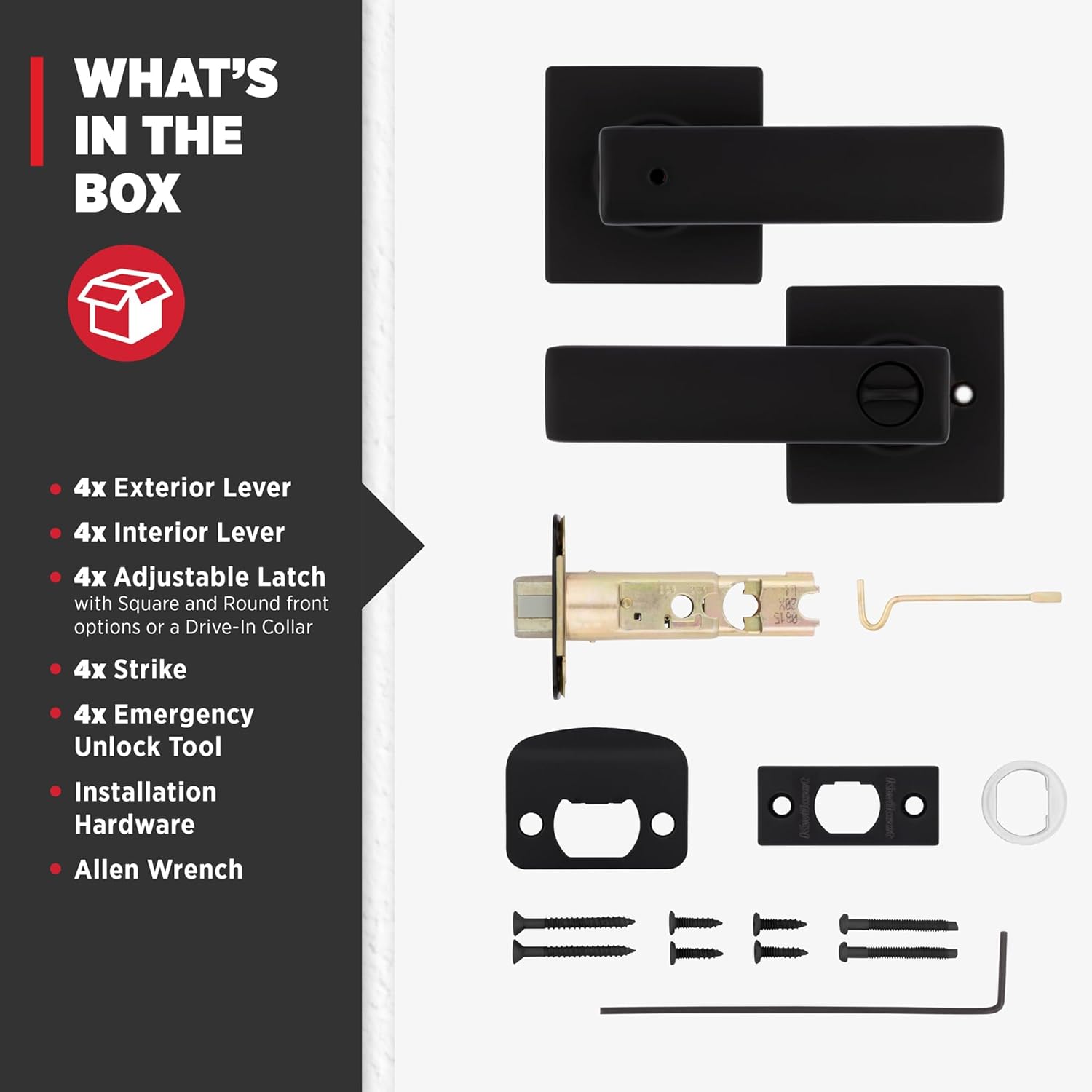 4 Pack Kwikset Breton Matte Black Privacy Door Handle Set for Bathroom and Bedroom - Reversible Keyless Lock with Microban Protection